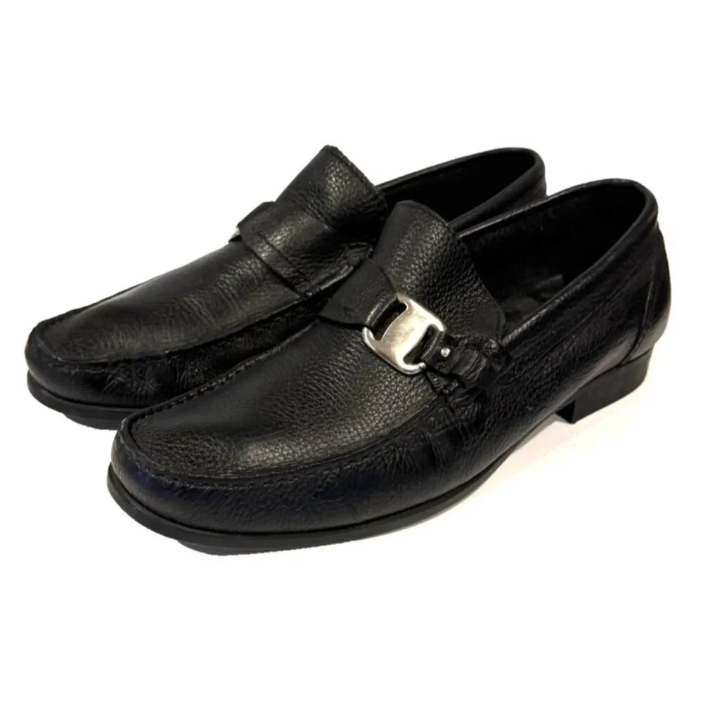Sandro Moscoloni Men's Black Pebble Leather Palermo Loafer Slip On Loafer Size 9